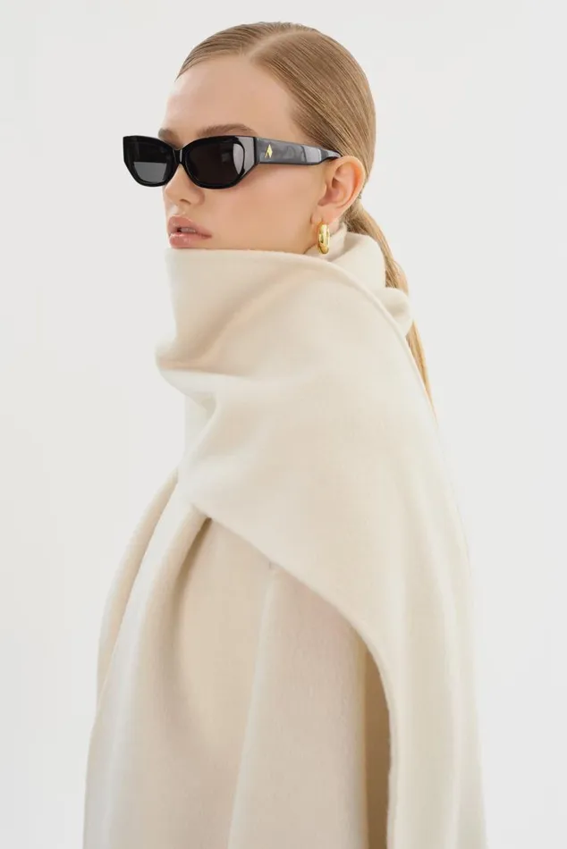 Women TWILA Wool Scarf Coat Winter White LAMARQUE Wool