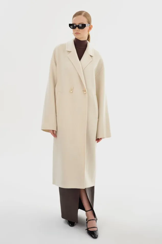 Women TWILA Wool Scarf Coat Winter White LAMARQUE Wool