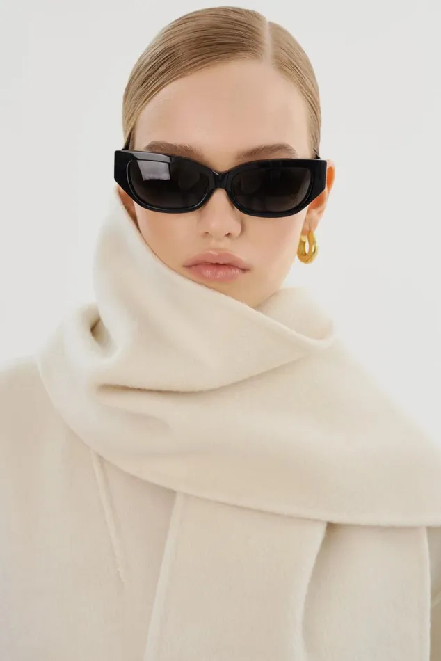 Women TWILA Wool Scarf Coat Winter White LAMARQUE Wool