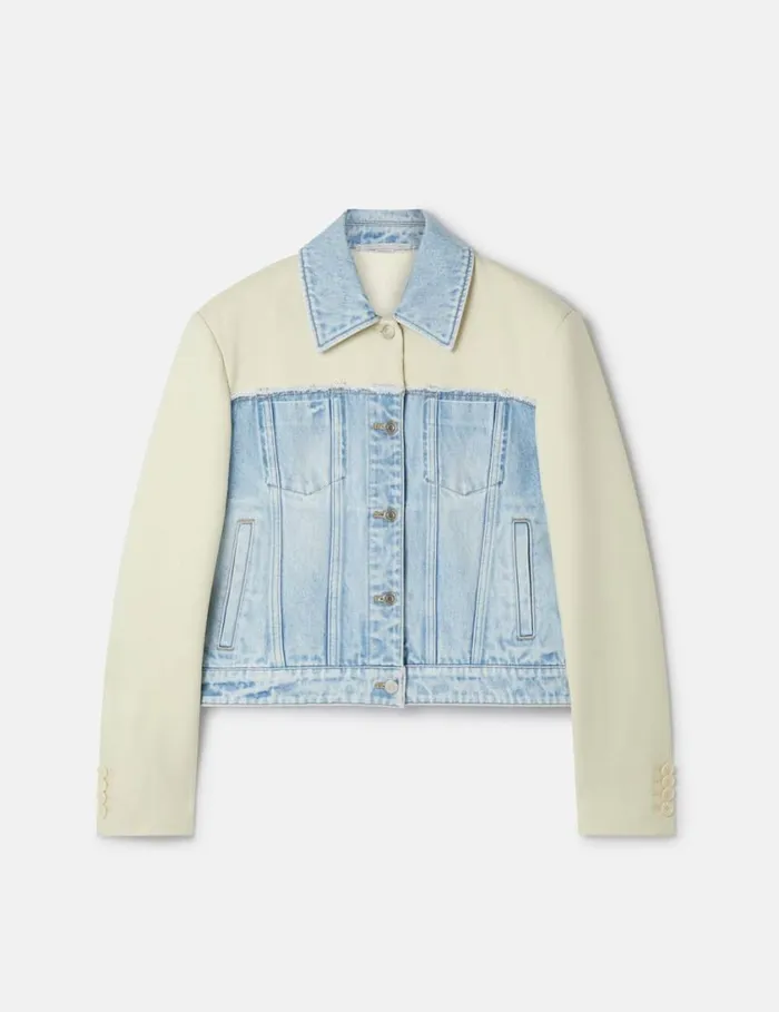 Women TwoTone Panelled Denim Jacket Blueecru Stella McCartney Coats And Jackets