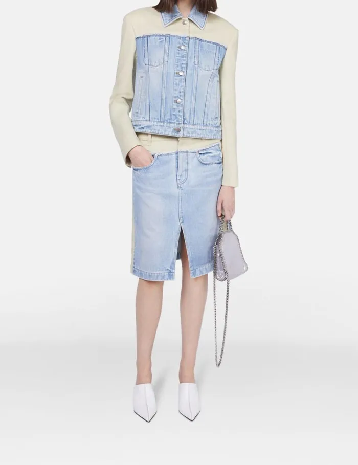 Women TwoTone Panelled Denim Jacket Blueecru Stella McCartney Coats And Jackets Women TwoTone Panelled Denim Jacket Blueecru Stella McCartney Coats And Jackets