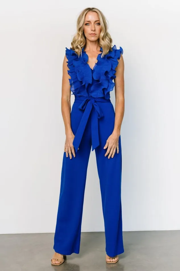 Women Tyra Ruffle Tank Jumpsuit Cobalt Baltic Born The Guest Edit