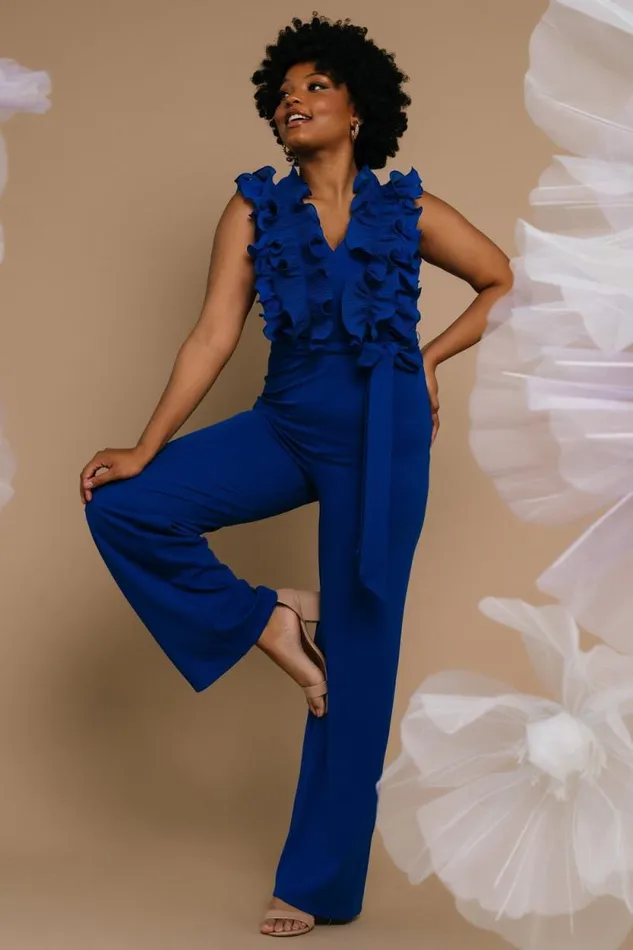 Women Tyra Ruffle Tank Jumpsuit Cobalt Baltic Born The Guest Edit