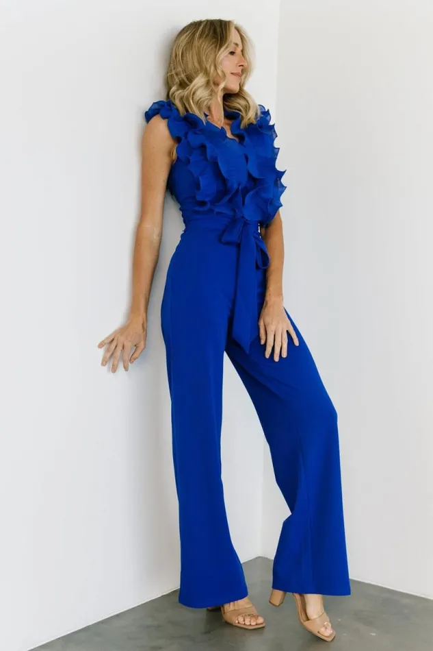 Women Tyra Ruffle Tank Jumpsuit Cobalt Baltic Born The Guest Edit