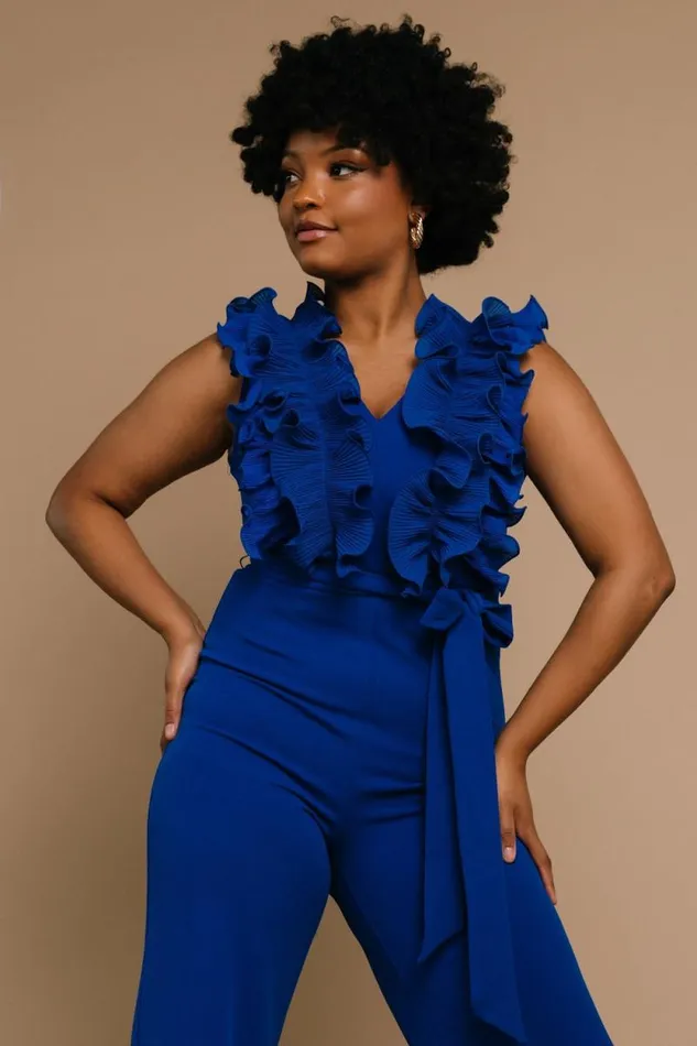 Women Tyra Ruffle Tank Jumpsuit Cobalt Baltic Born The Guest Edit