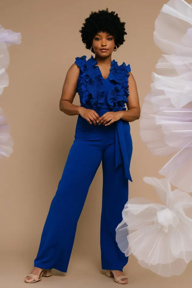 Women Tyra Ruffle Tank Jumpsuit Cobalt Baltic Born The Guest Edit
