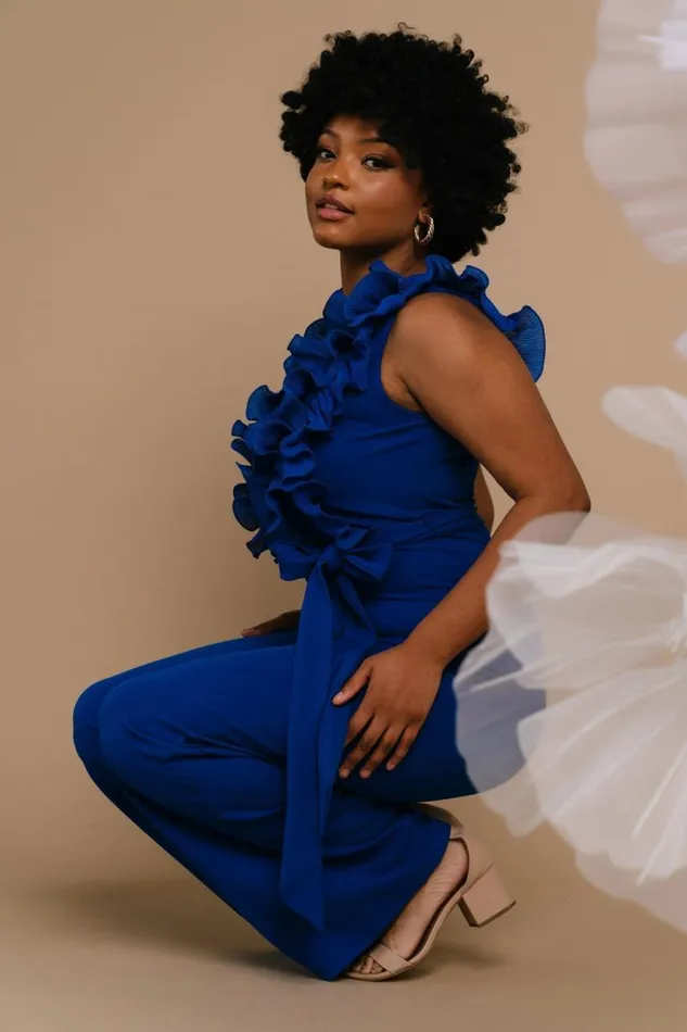 Women Tyra Ruffle Tank Jumpsuit Cobalt Baltic Born The Guest Edit