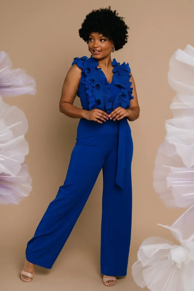 Women Tyra Ruffle Tank Jumpsuit Cobalt Baltic Born The Guest Edit