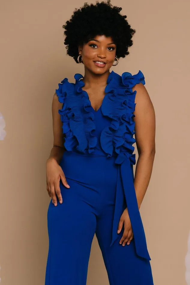 Women Tyra Ruffle Tank Jumpsuit Cobalt Baltic Born The Guest Edit