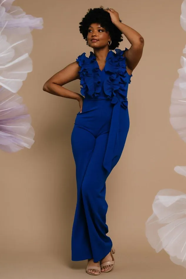 Women Tyra Ruffle Tank Jumpsuit Cobalt Baltic Born The Guest Edit