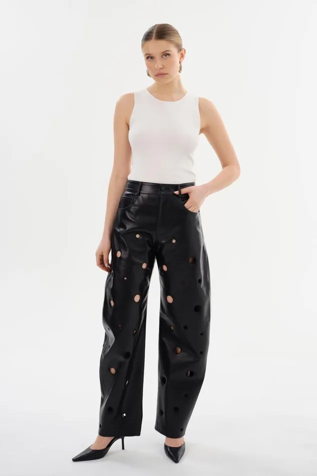 Women VENTANA Recycled Leather Pants Black LAMARQUE Pants and Shorts