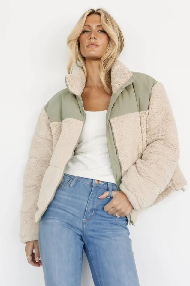 Women Weekender Sherpa Puffer Jacket Oatmeal Sage Baltic Born Outerwear Women Weekender Sherpa Puffer Jacket Oatmeal Sage Baltic Born Outerwear