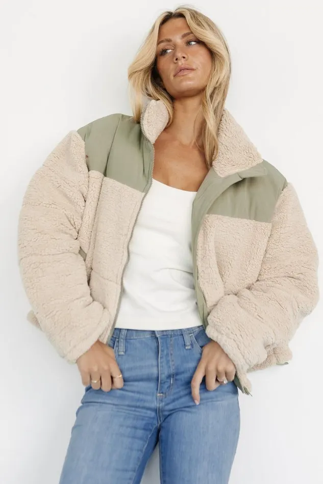 Women Weekender Sherpa Puffer Jacket Oatmeal Sage Baltic Born Outerwear Women Weekender Sherpa Puffer Jacket Oatmeal Sage Baltic Born Outerwear