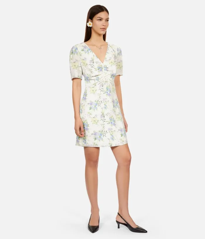 Women White Floral Short Sleeve Short Dress With Shirring THE KOOPLES Dresses and Jumpsuits Women White Floral Short Sleeve Short Dress With Shirring THE KOOPLES Dresses and Jumpsuits