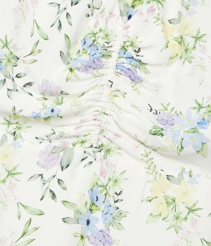 Women White Floral Short Sleeve Short Dress With Shirring THE KOOPLES Dresses and Jumpsuits Women White Floral Short Sleeve Short Dress With Shirring THE KOOPLES Dresses and Jumpsuits