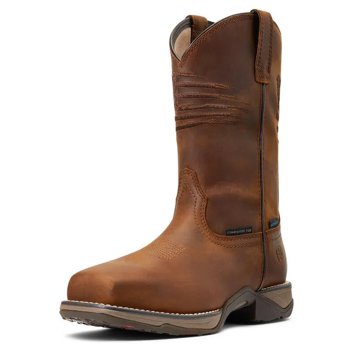 Women Work Boots and Shoes Ariat Anthem Patriot Waterproof Composite Toe Work Boot Distressed Brown