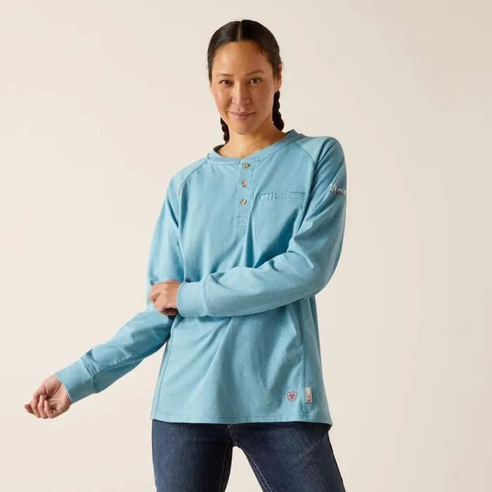 Women Workwear Ariat FR Air Henley Top Norse Blue Space Dye