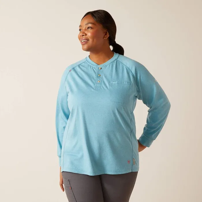 Women Workwear Ariat FR Air Henley Top Norse Blue Space Dye Women Workwear Ariat FR Air Henley Top Norse Blue Space Dye