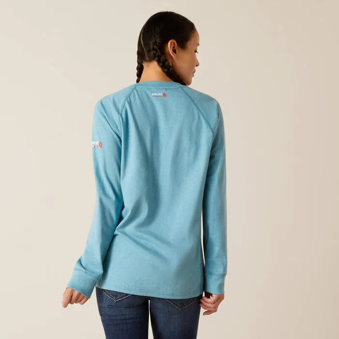 Women Workwear Ariat FR Air Henley Top Norse Blue Space Dye Women Workwear Ariat FR Air Henley Top Norse Blue Space Dye