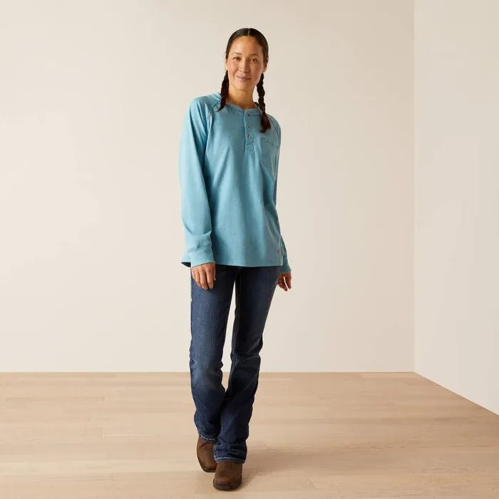 Women Workwear Ariat FR Air Henley Top Norse Blue Space Dye Women Workwear Ariat FR Air Henley Top Norse Blue Space Dye