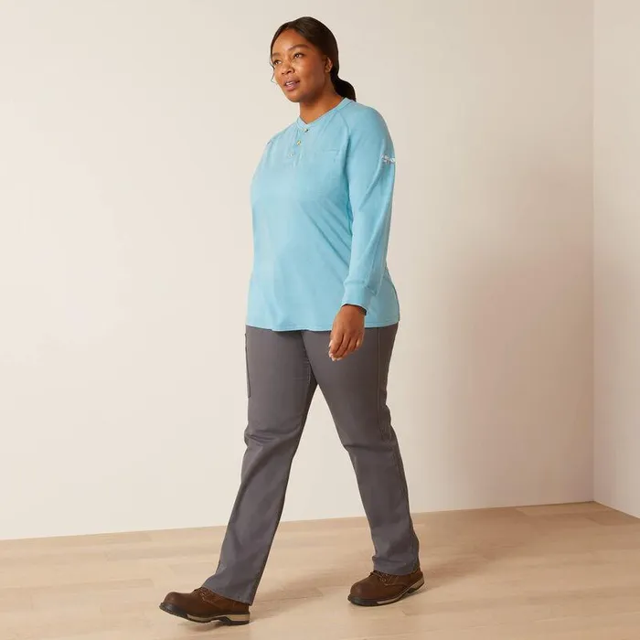 Women Workwear Ariat FR Air Henley Top Norse Blue Space Dye Women Workwear Ariat FR Air Henley Top Norse Blue Space Dye