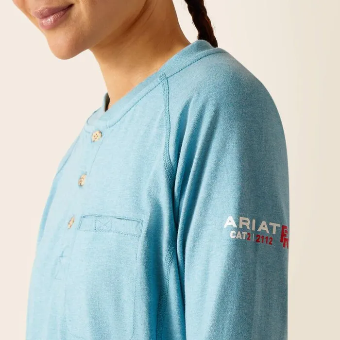 Women Workwear Ariat FR Air Henley Top Norse Blue Space Dye Women Workwear Ariat FR Air Henley Top Norse Blue Space Dye