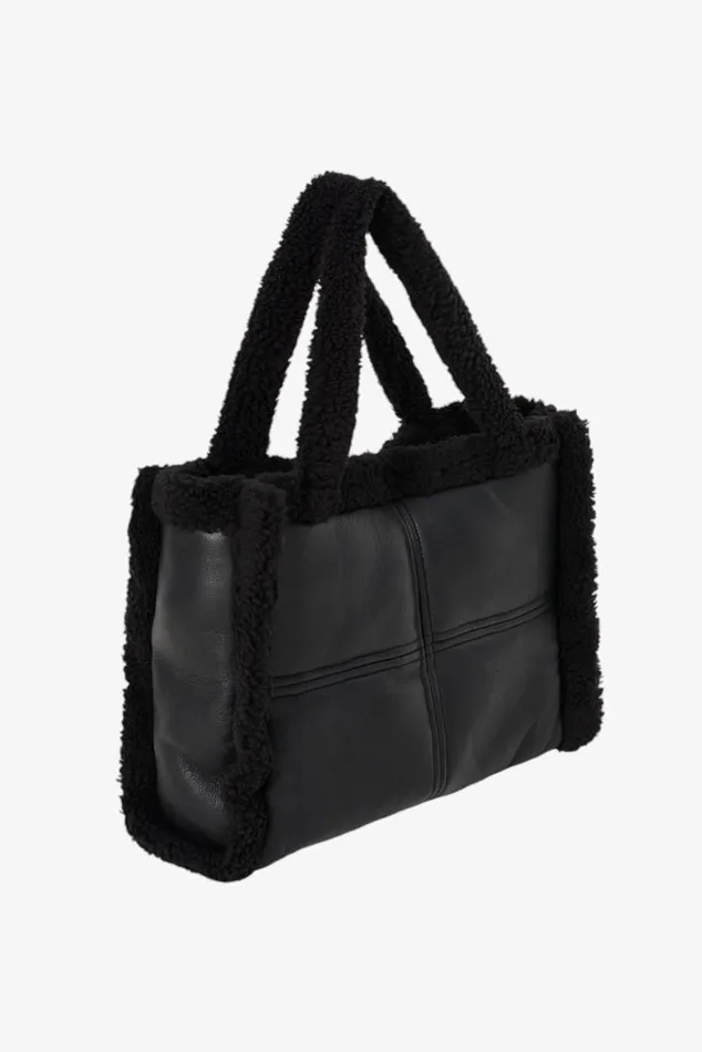 Women ZOEY Sherpa Leather Tote Black Black LAMARQUE Bags Women ZOEY Sherpa Leather Tote Black Black LAMARQUE Bags