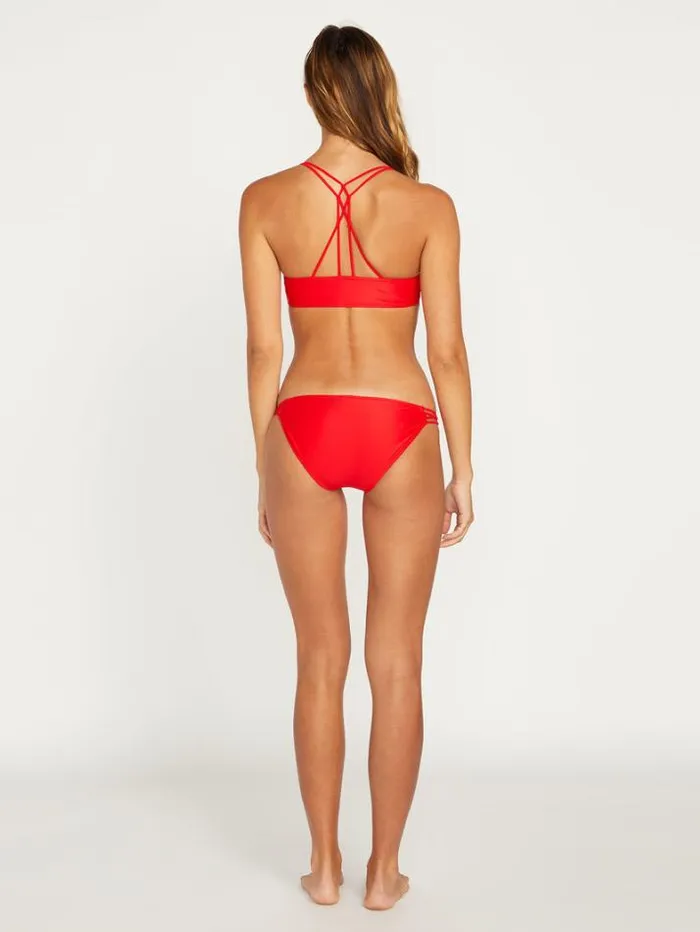 Womens Bikinis Volcom Simply Solid Full Bikini Bottoms 8211 Candy Apple