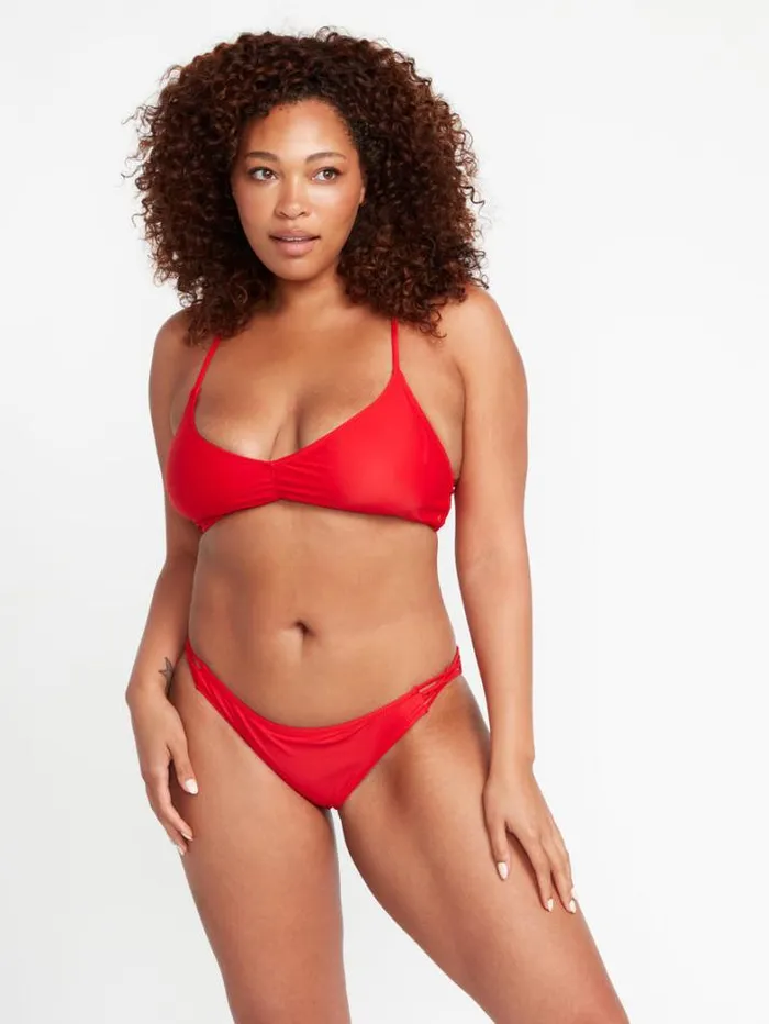 Womens Bikinis Volcom Simply Solid Full Bikini Bottoms 8211 Candy Apple