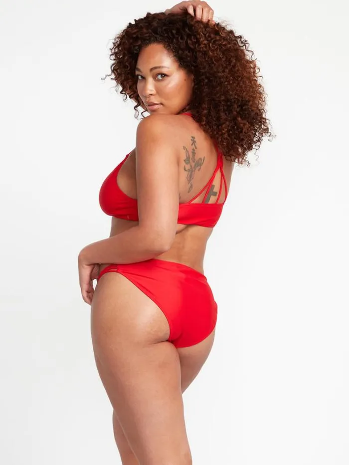 Womens Bikinis Volcom Simply Solid Full Bikini Bottoms 8211 Candy Apple