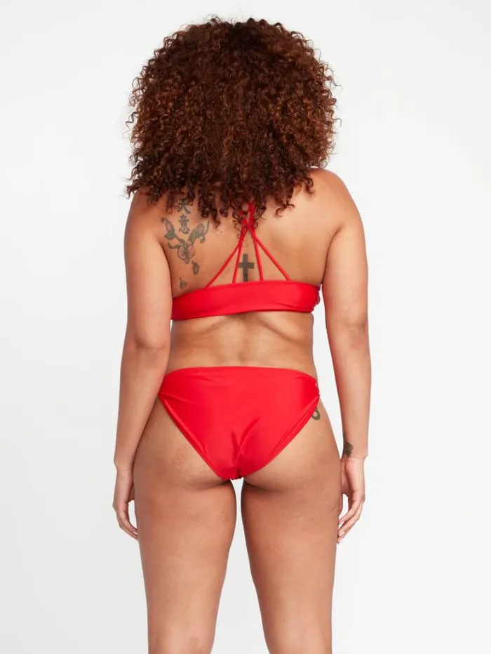 Womens Bikinis Volcom Simply Solid Full Bikini Bottoms 8211 Candy Apple