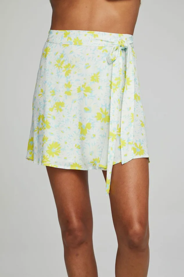 Womens Bottoms Chaser Brand Fleet Wrap Mini Skirt 8211 Baby Blue Daisy Floral