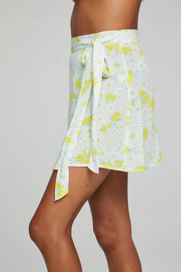Womens Bottoms Chaser Brand Fleet Wrap Mini Skirt 8211 Baby Blue Daisy Floral