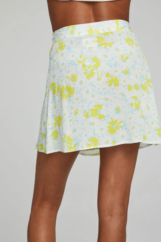 Womens Bottoms Chaser Brand Fleet Wrap Mini Skirt 8211 Baby Blue Daisy Floral