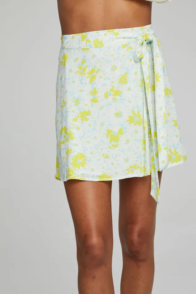 Womens Bottoms Chaser Brand Fleet Wrap Mini Skirt 8211 Baby Blue Daisy Floral