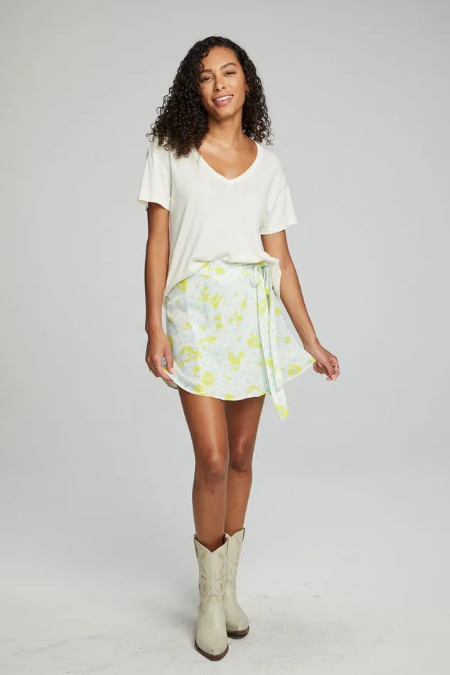 Womens Bottoms Chaser Brand Fleet Wrap Mini Skirt 8211 Baby Blue Daisy Floral