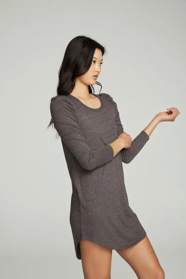 Womens Dresses Chaser Brand Puff Sleeve Shirttail Hi Lo Dress