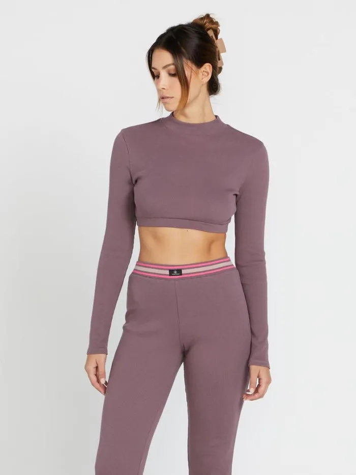 Womens Hiking Volcom Lived In Lounge Mock Neck Long Sleeve Top 8211 Acai