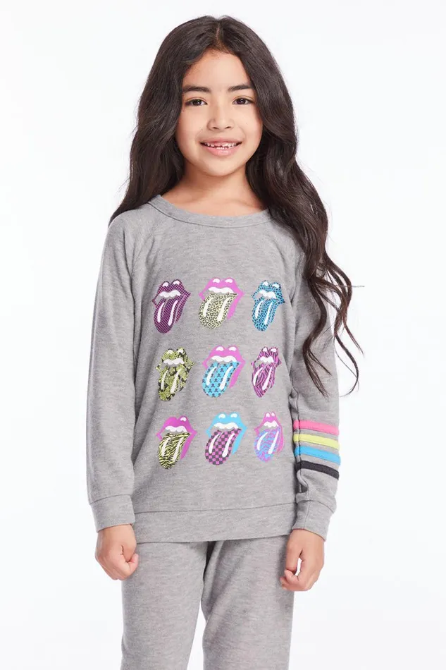 WomensKids Music Chaser Brand Rolling Stones Multi Logo Girls Long Sleeve