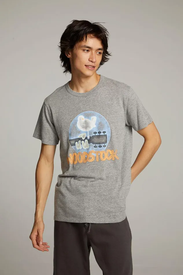 WomensMens Music Chaser Brand Woodstock Bird On Guitar Crew Neck Tee