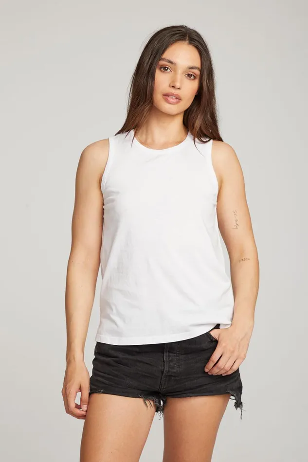Womens Tops Chaser Brand Basic White Slit Tank