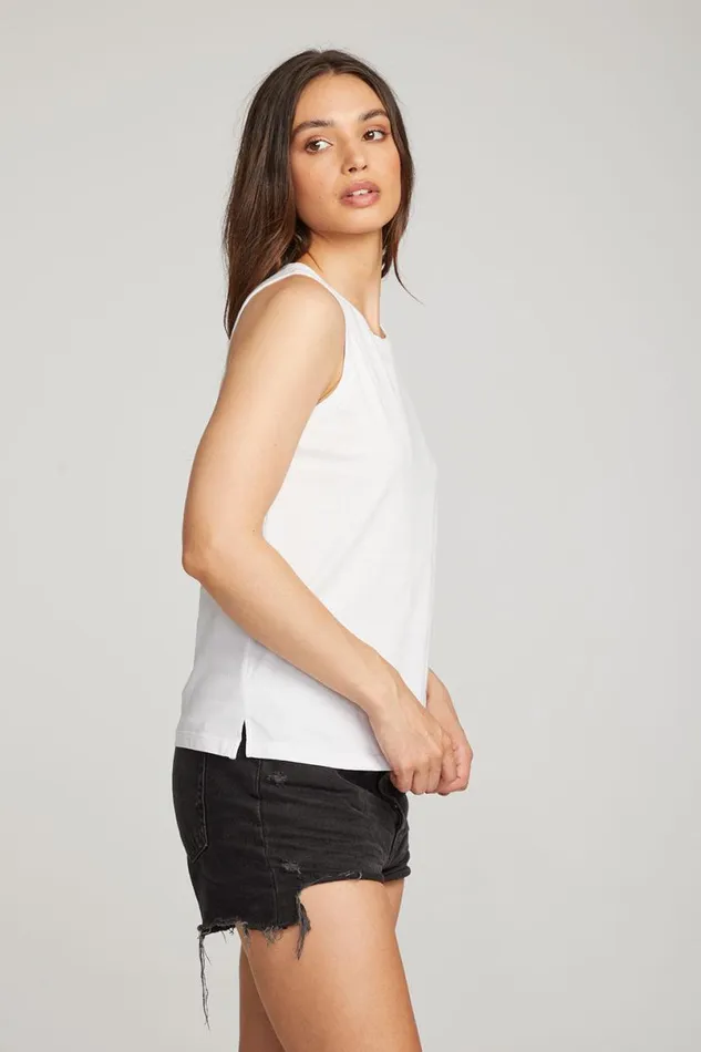 Womens Tops Chaser Brand Basic White Slit Tank