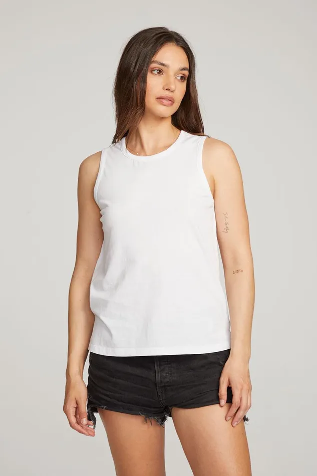 Womens Tops Chaser Brand Basic White Slit Tank