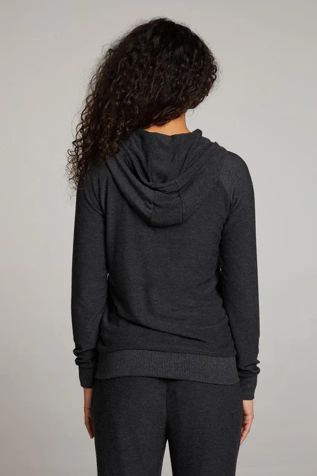 Womens Tops Chaser Brand Black Long Sleeve Raglan Zip Up Hoodie