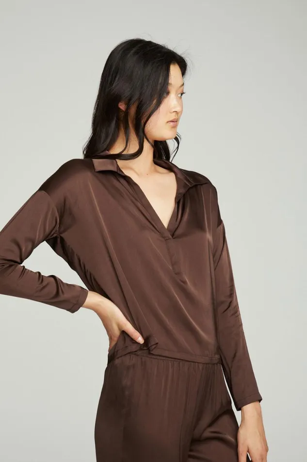 Womens Tops Chaser Brand Collared Half Placket Dolman