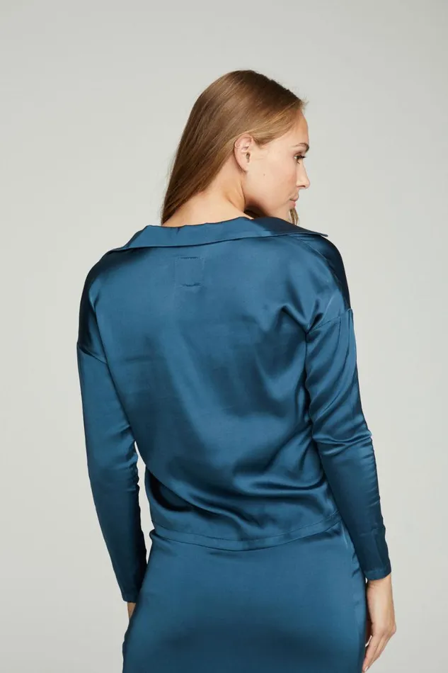 Womens Tops Chaser Brand Collared Half Placket Dolman