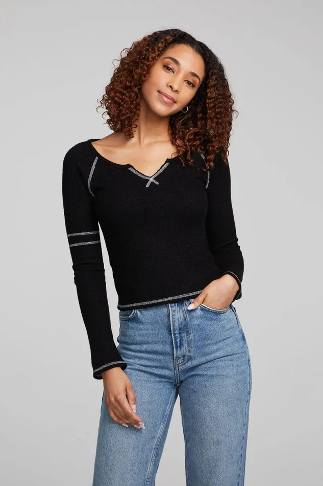 Womens Tops Chaser Brand Cooper Shadow Black Long Sleeve