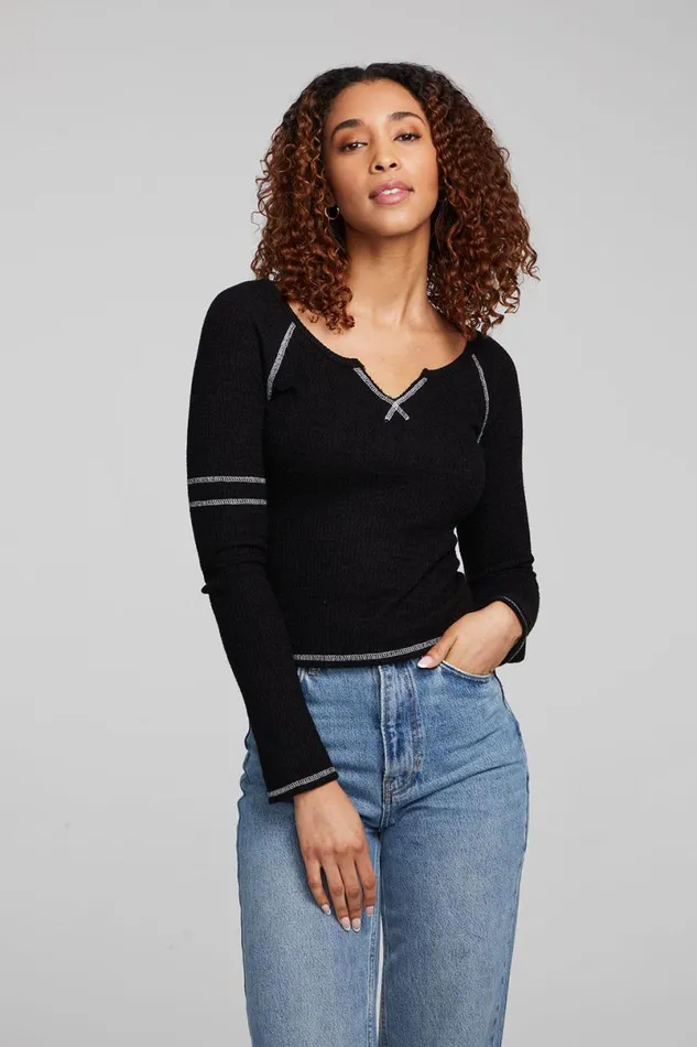 Womens Tops Chaser Brand Cooper Shadow Black Long Sleeve