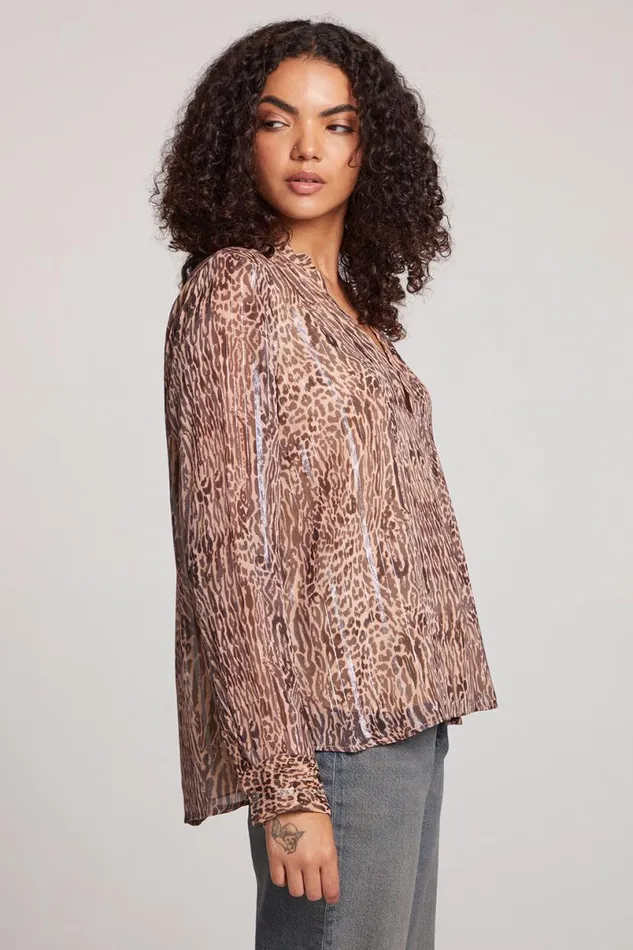 Womens Tops Chaser Brand Denver Classic Leopard Blouse