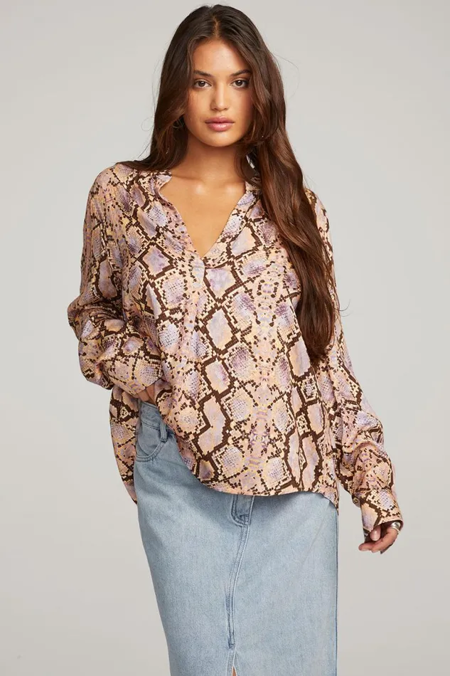 Womens Tops Chaser Brand Denver Python Print Blouse